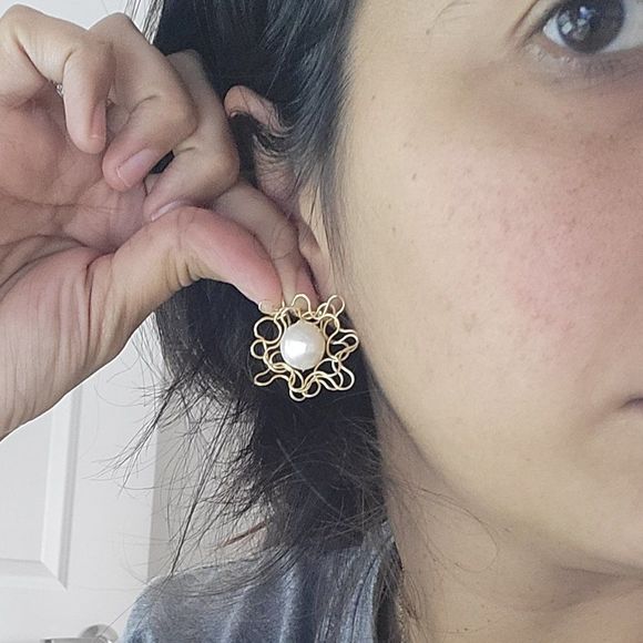 Gold filled handmade earrings big pearls - Picture 3 of 4